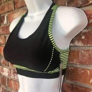 Romeo and Juliet black/lime green sports bra sz XS